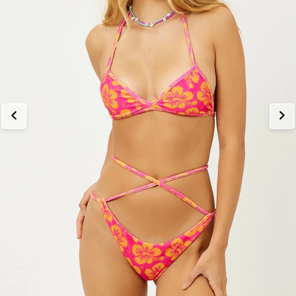 Boardwalk Terry String Bikini Top and Syd Terry Wrap Bikini Bottom in hibiscus